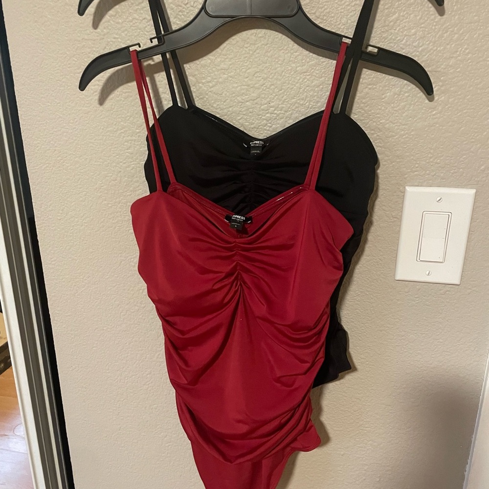 Express Red and Black Ruched Camisoles/bodysuit
